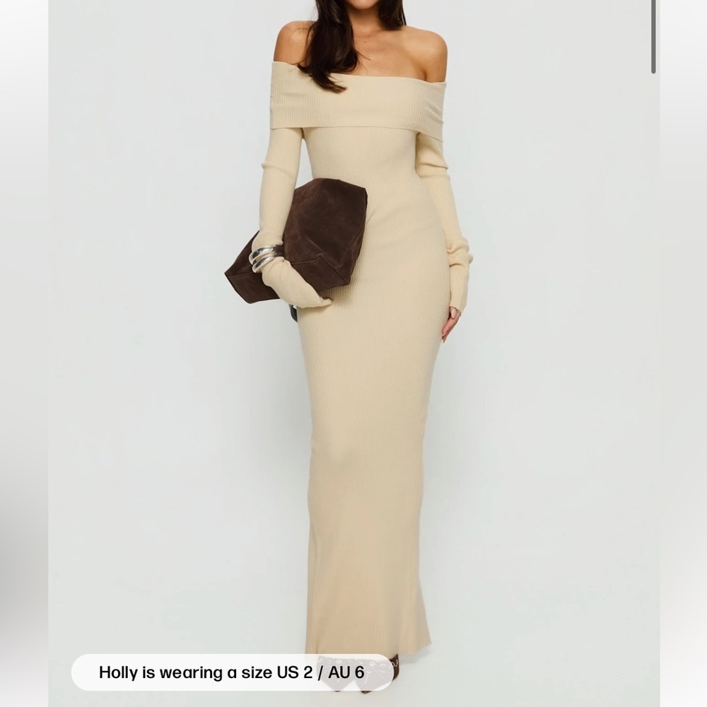 Princess Polly Cream Off-Shoulder Long Sleeve Dress